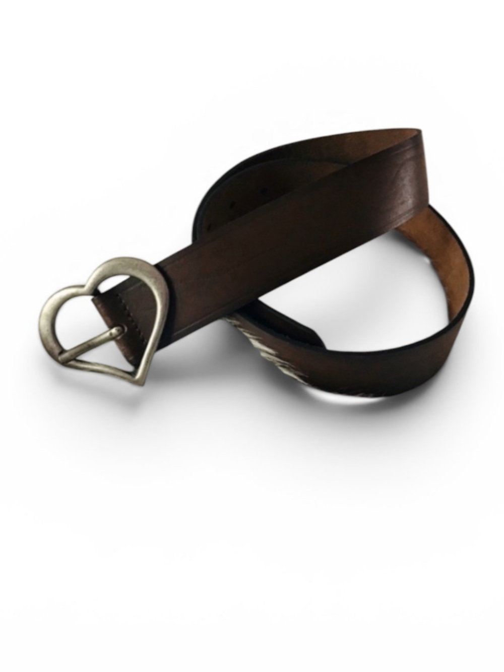 FADED GLORY Heart Buckled Leather Belt XS/S Brown